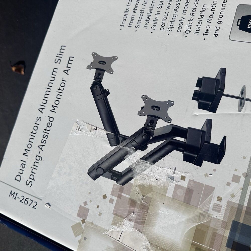 Mount-It! MI-2672 Dual Monitor Desk Mount, Spring-Assisted Arms, Up to 32”